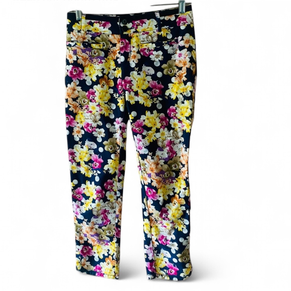 ANTHROPOLOGIE CARTONNIER FLORAL CROPPED MID RISE STRETCH ANKLE PANTS SIZE 0